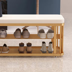Banc de rangement capitonné en métal doré glamour pour entrée