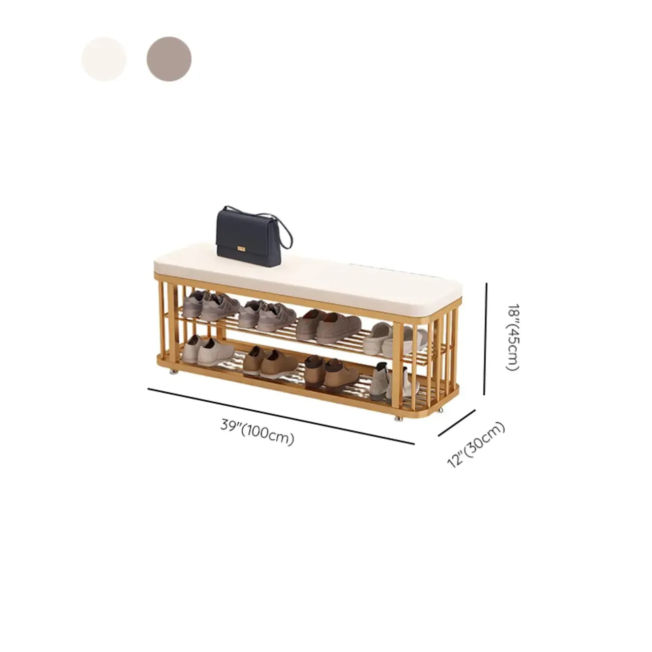 Banc de rangement capitonné en métal doré glamour pour entrée