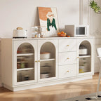Buffet élégant en bois et verre arqué, réglable, avec 3 tiroirs