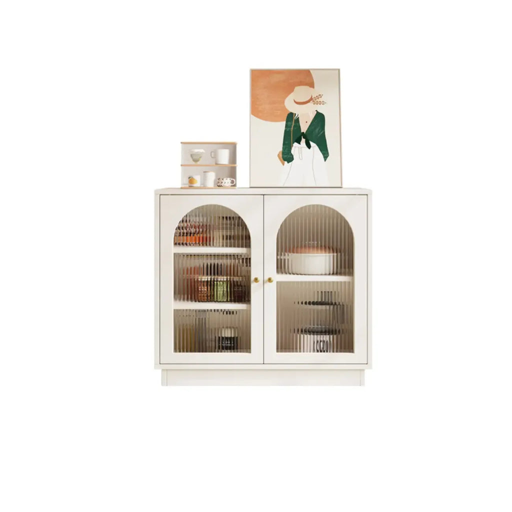 Buffet élégant en bois et verre arqué, réglable, avec 3 tiroirs