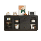 Buffet élégant en bois et verre arqué, réglable, avec 3 tiroirs