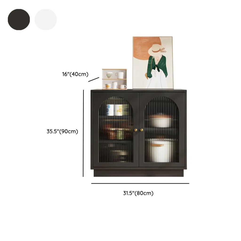Buffet élégant en bois et verre arqué, réglable, avec 3 tiroirs