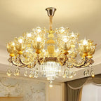 Lampadario regolabile di lusso a forma di fiore dorato con vetro trasparente