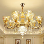Lampadario regolabile di lusso a forma di fiore dorato con vetro trasparente