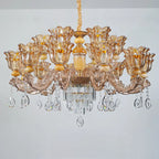 Lampadario regolabile di lusso a forma di fiore dorato con vetro trasparente