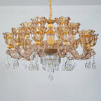 Lampadario regolabile di lusso a forma di fiore dorato con vetro trasparente