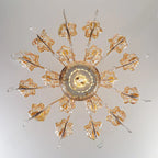 Lampadario regolabile di lusso a forma di fiore dorato con vetro trasparente