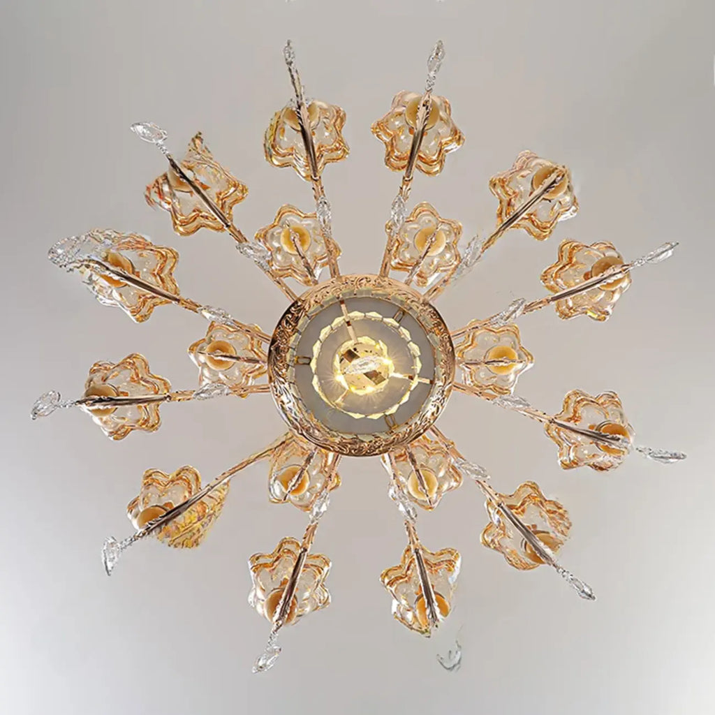 Lampadario regolabile di lusso a forma di fiore dorato con vetro trasparente