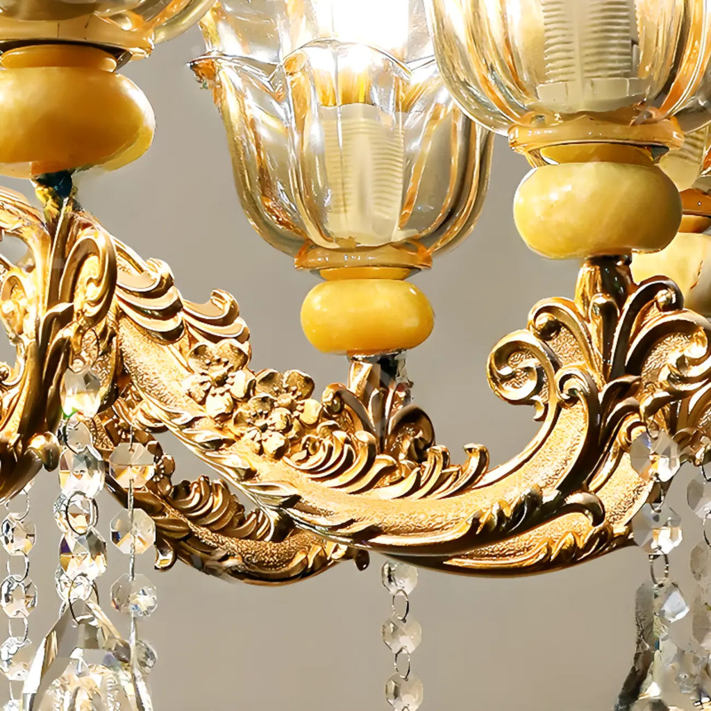 Lampadario regolabile di lusso a forma di fiore dorato con vetro trasparente