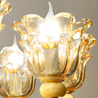 Lampadario regolabile di lusso a forma di fiore dorato con vetro trasparente