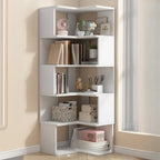 Bibliothèque d'angle en bois blanc irrégulier en forme de L, à dos ouvert