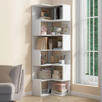Bibliothèque d'angle en bois blanc irrégulier en forme de L, à dos ouvert