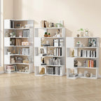 Bibliothèque d'angle en bois blanc irrégulier en forme de L, à dos ouvert