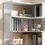 Bibliothèque d'angle en bois blanc irrégulier en forme de L, à dos ouvert