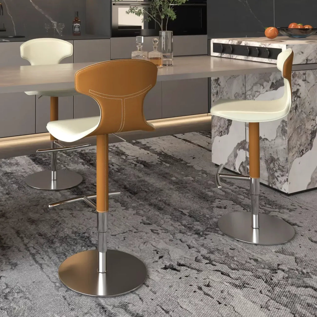 Tabourets de bar minimalistes en cuir beige à selle