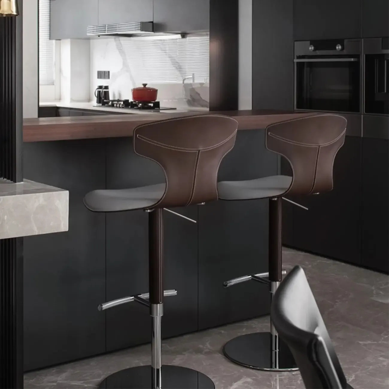 Tabourets de bar minimalistes en cuir beige à selle