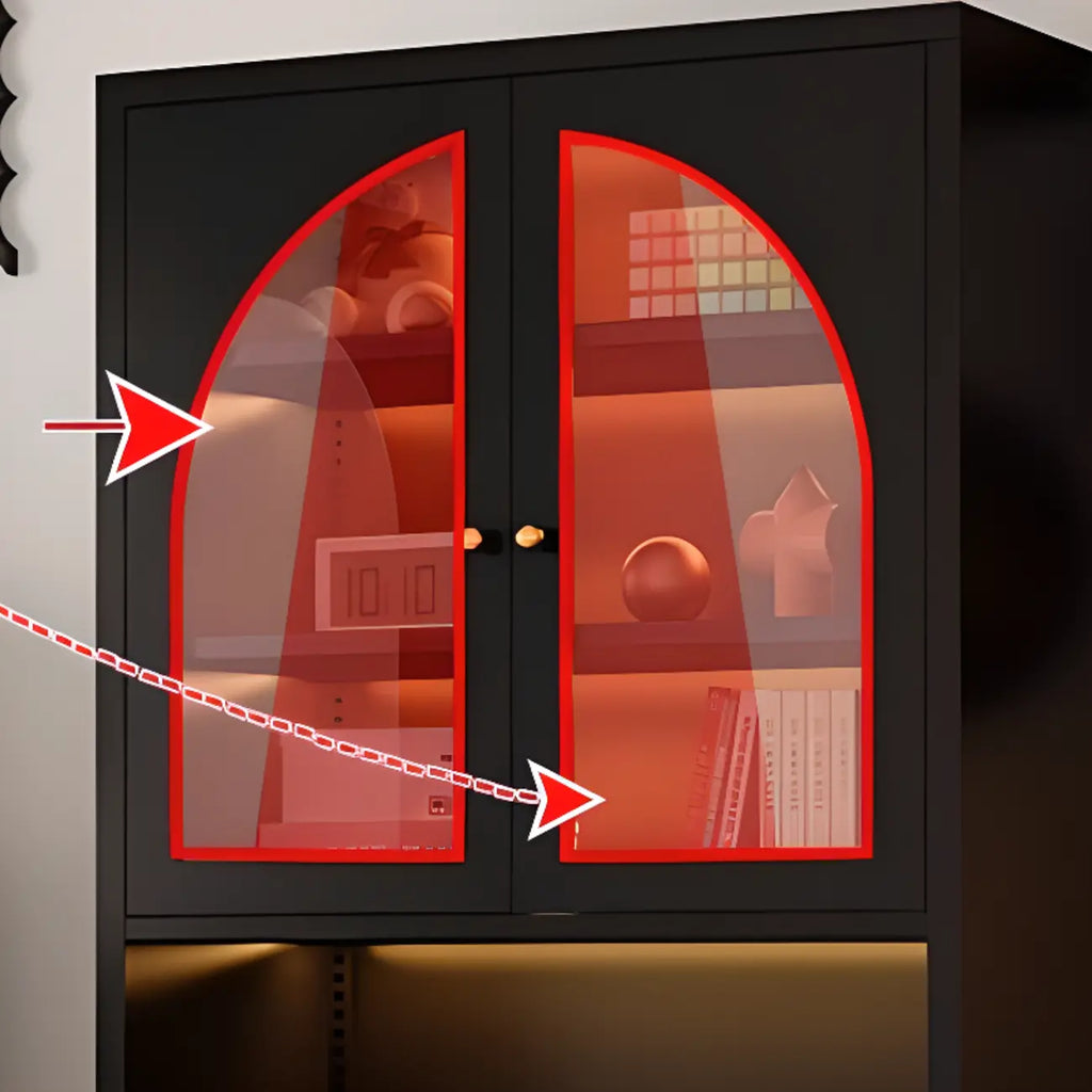 Grande bibliothèque moderne à 6 niveaux en métal noir avec portes