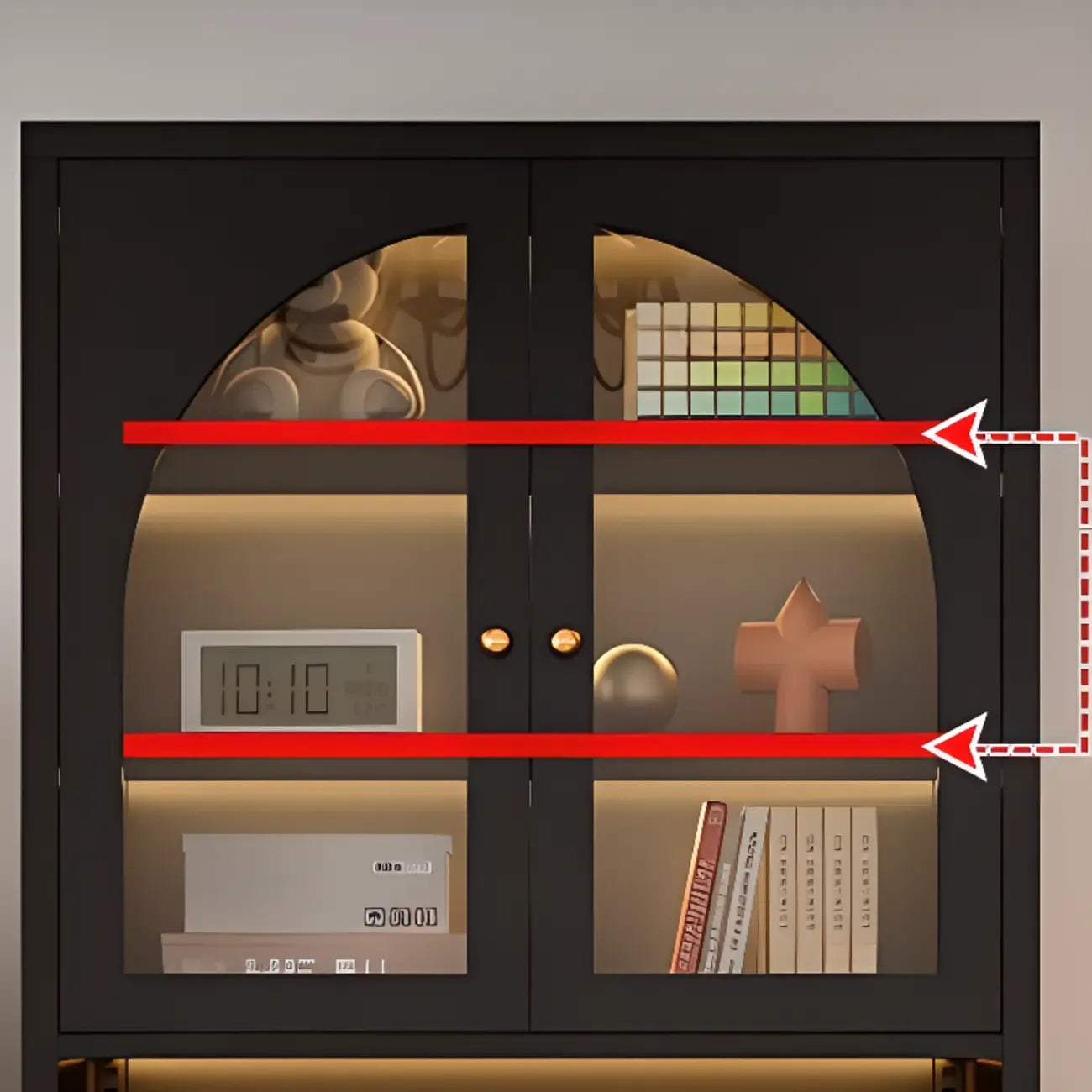 Grande bibliothèque moderne à 6 niveaux en métal noir avec portes