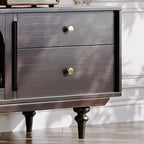 Meuble TV de rangement long et moderne en bois marron avec portes vitrées