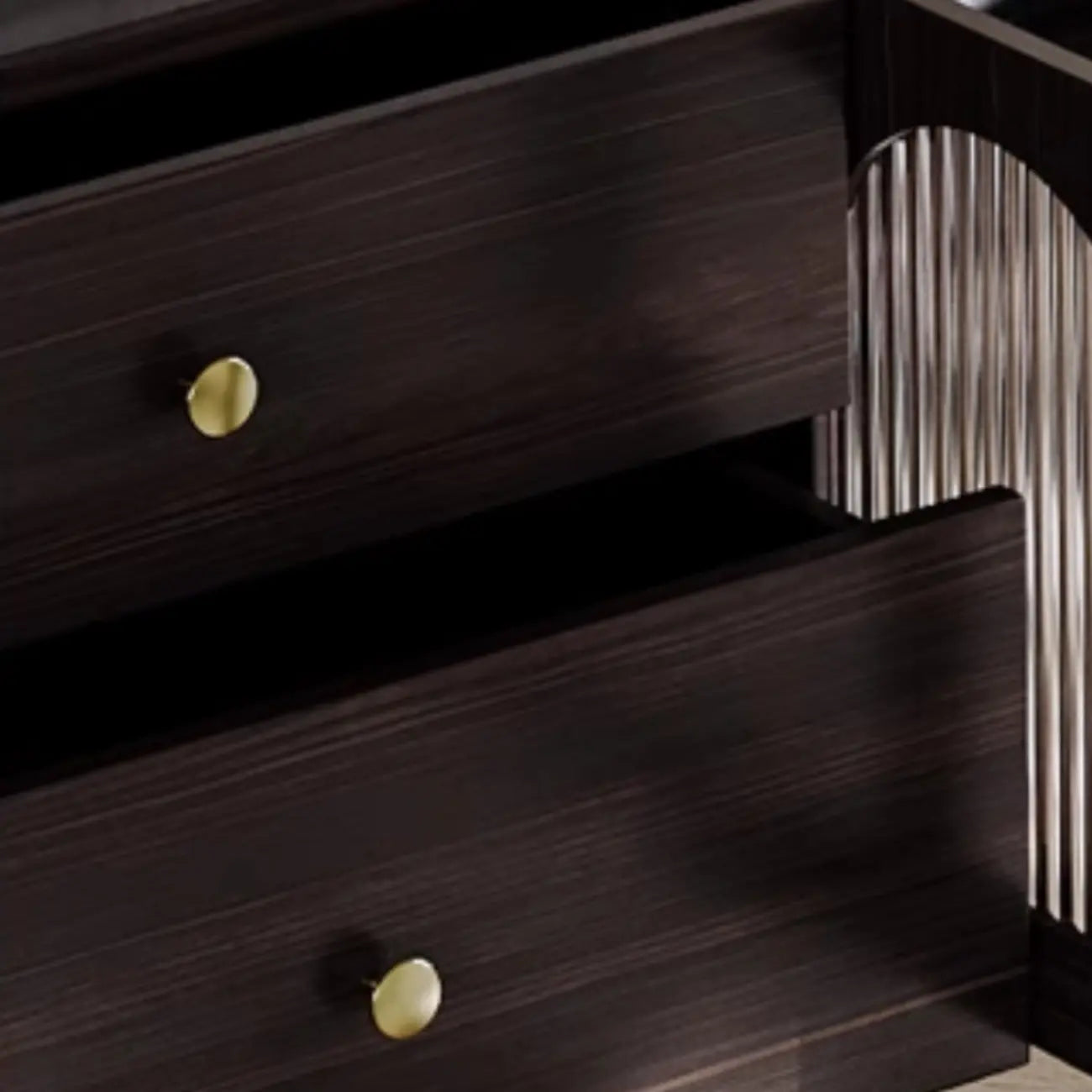Meuble TV de rangement long et moderne en bois marron avec portes vitrées