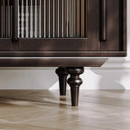 Meuble TV de rangement long et moderne en bois marron avec portes vitrées