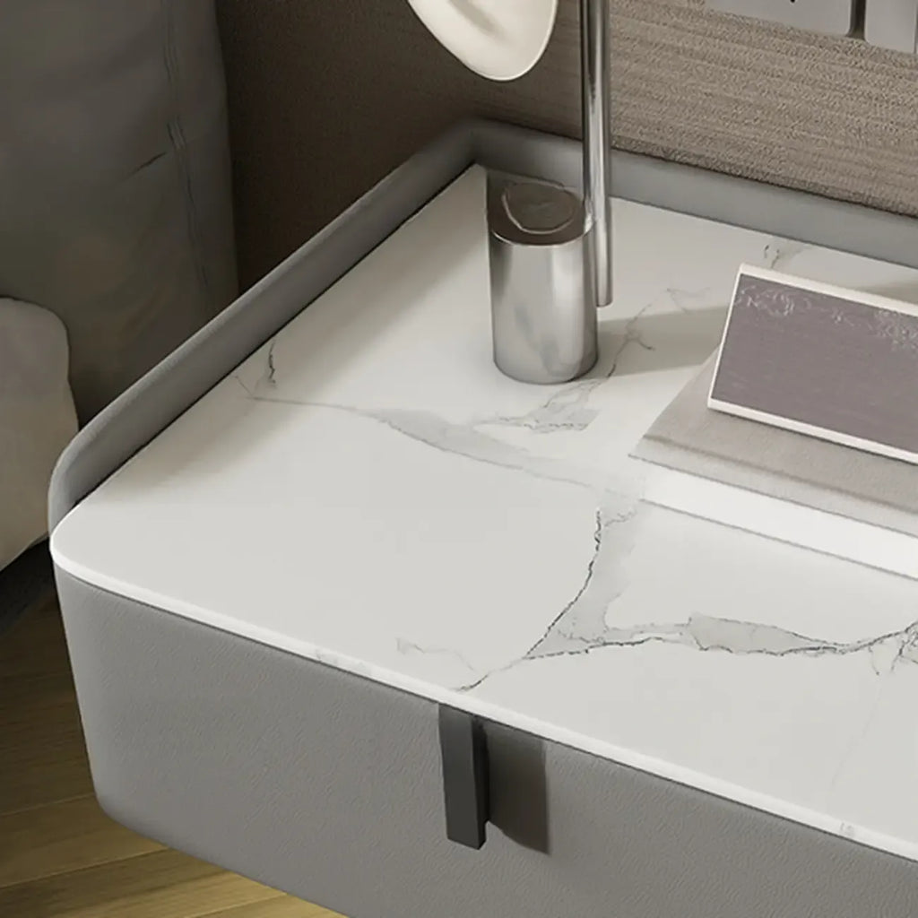 Table de chevet murale minimaliste en bois avec plateau en pierre blanche