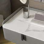 Table de chevet murale minimaliste en bois avec plateau en pierre blanche