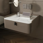 Table de chevet murale minimaliste en bois avec plateau en pierre blanche