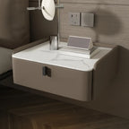 Table de chevet murale minimaliste en bois avec plateau en pierre blanche