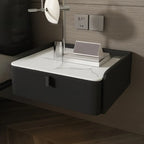 Table de chevet murale minimaliste en bois avec plateau en pierre blanche