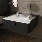 Table de chevet murale minimaliste en bois avec plateau en pierre blanche