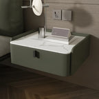 Table de chevet murale minimaliste en bois avec plateau en pierre blanche
