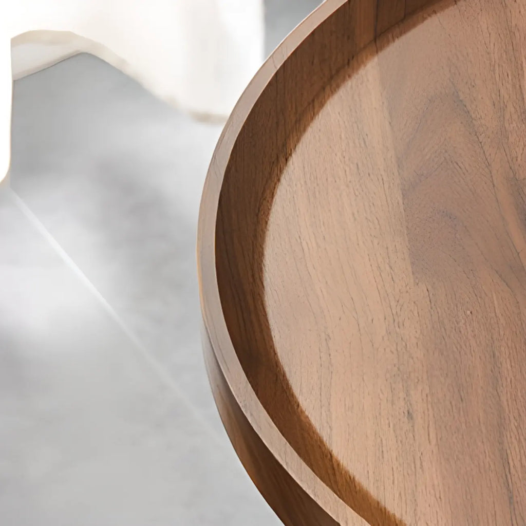 Tavolino laterale con ruote a forma di C in legno rotondo regolabile