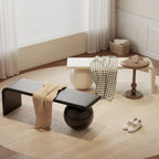 Banc décoratif carré en bois et cuir avec coussins