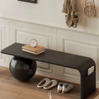 Banc décoratif carré en bois et cuir avec coussins