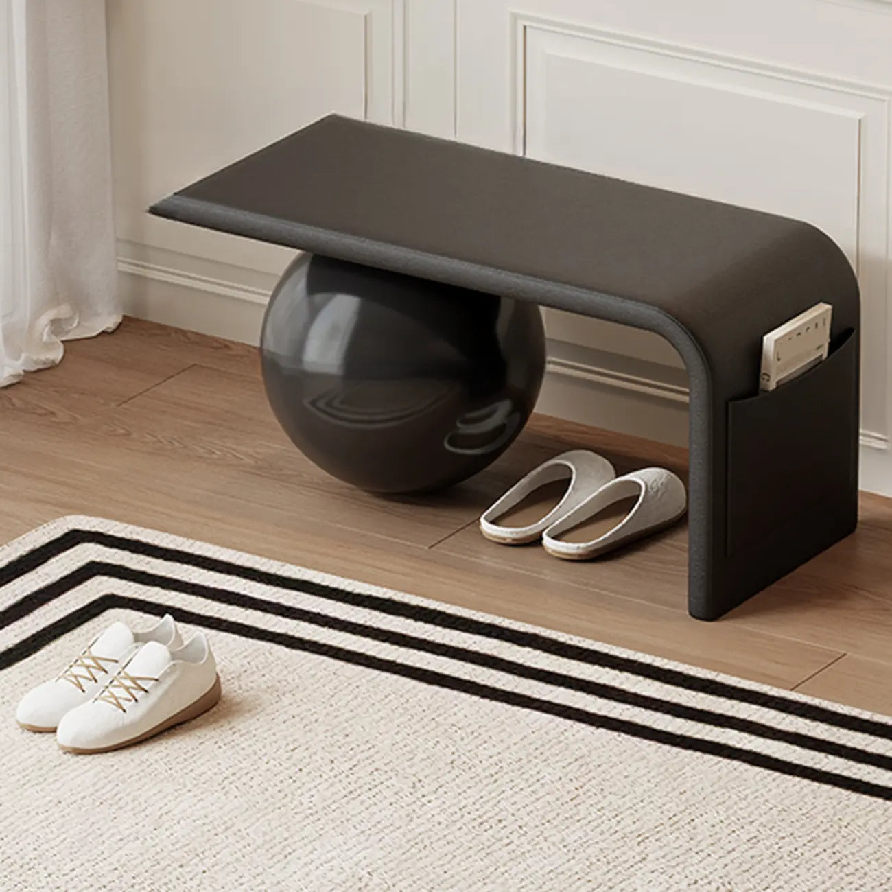 Banc décoratif carré en bois et cuir avec coussins