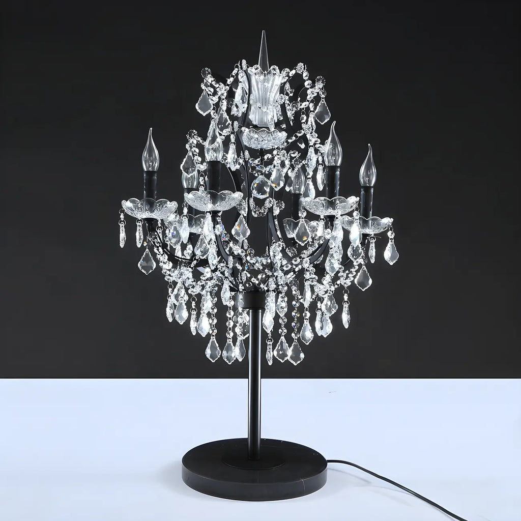 Luxueuse lampe de table en cristal doré à 6 lumières, style chandelier.