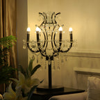 Luxueuse lampe de table en cristal doré à 6 lumières, style chandelier.