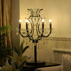 Luxueuse lampe de table en cristal doré à 6 lumières, style chandelier.