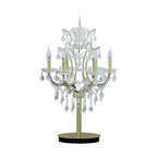 Luxueuse lampe de table en cristal doré à 6 lumières, style chandelier.