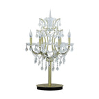 Luxueuse lampe de table en cristal doré à 6 lumières, style chandelier.