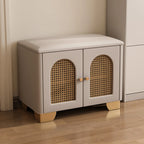 Banc d'entrée cubique en bois rembourré avec portes
