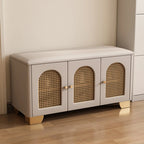 Banc d'entrée cubique en bois rembourré avec portes