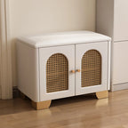 Banc d'entrée cubique en bois rembourré avec portes