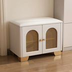 Banc d'entrée cubique en bois rembourré avec portes