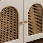 Banc d'entrée cubique en bois rembourré avec portes