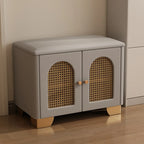 Banc d'entrée cubique en bois rembourré avec portes