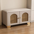 Banc d'entrée cubique en bois rembourré avec portes