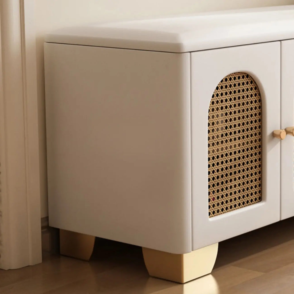 Banc d'entrée cubique en bois rembourré avec portes