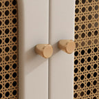 Banc d'entrée cubique en bois rembourré avec portes